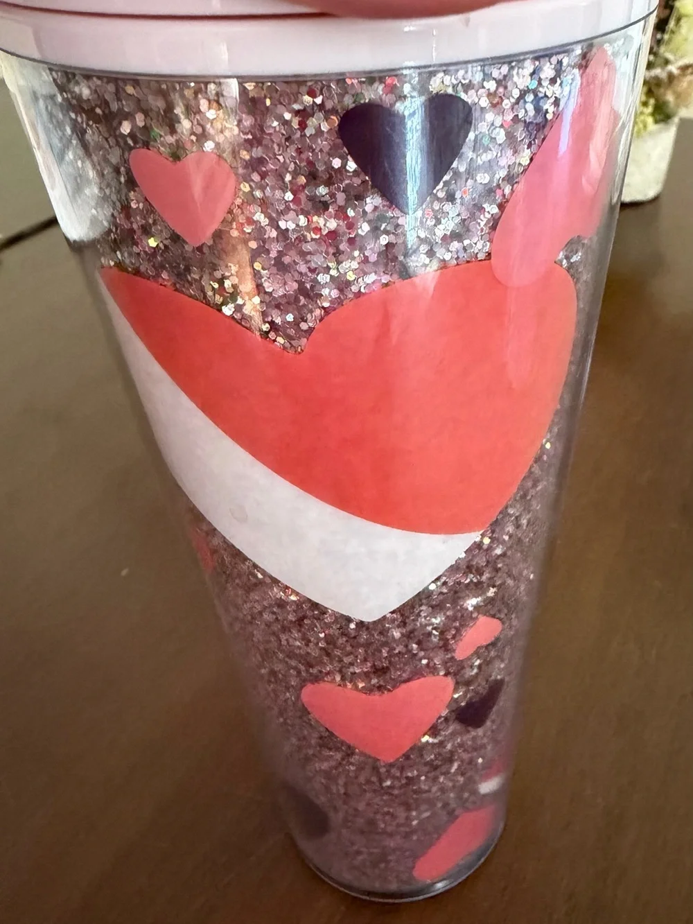 Starbucks Pink Glitter Heart Tumbler with Purple Straw